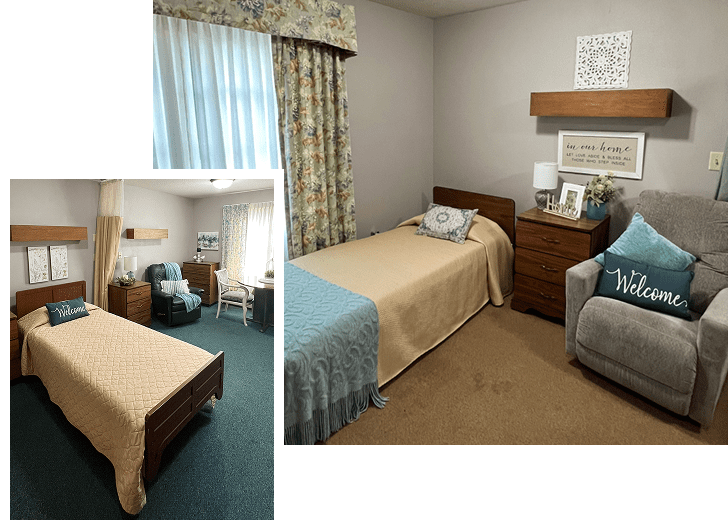 A cozy bedroom with a single bed, a nightstand, a comfortable armchair with a 